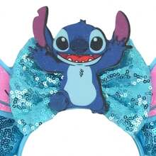 Disney 1pc Shiny Cute Blue Stitch Cartoon Mouse Theme Big Ear Sequin Headband, Student Party Costume Ball Role Play Theme Park Decor Hair Accessory - Blue - View 4