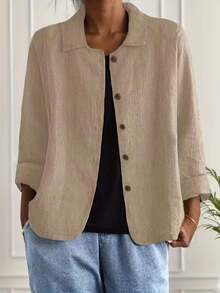 Loose Fit Turndown Collar Jacket, Versatile & Niche Style Top