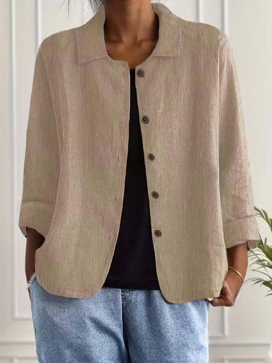 Loose Fit Turndown Collar Jacket, Versatile & Niche Style Top