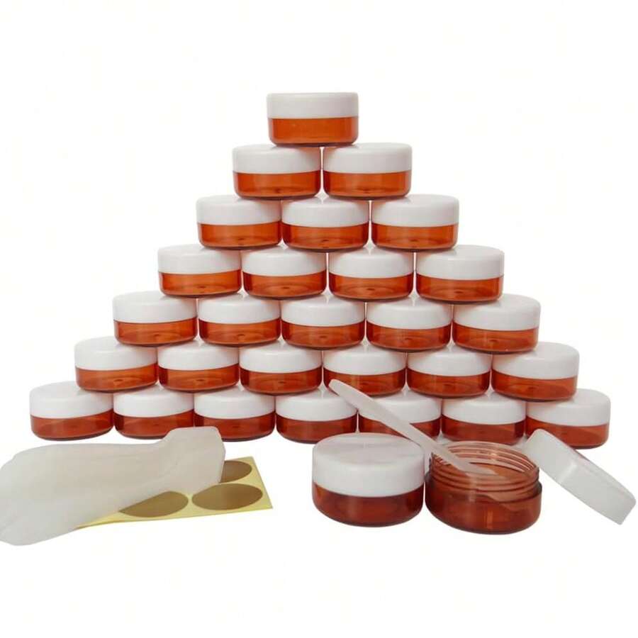 Travel Containers - 30 X 10ml Amber Bottles With White Caps - View 1