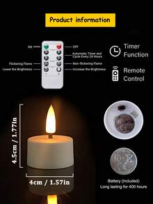 6/12/24 PCS Remote Control Flameless Candles, With Timer/Remote Control, Battery Powered, LED Wishing Candles, Tea Lights, LED Flameless Candle Lights For Halloween, Valentine's Day, Christmas, Wedding, Party, Home Decor And Other Holidays - Warm white light - View 12