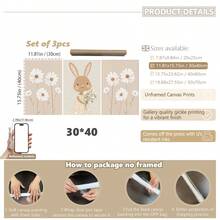 3- Pcs/Set Canvas Wall Art, Baby Goods Baby Girl Baby Boy Framed Nursery Wall Art Girl's Bedroom Floral Rabbit Nursery Decor Painting Watercolor Art Baby Girl Room Rabbit Theme Neutral Nursery Decor Painting 3-Piece Set Nursery Decor Painting Set - Multicolor - View 22