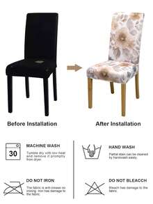 1/4/6PCS Removable Elastic Chair Covers, Polyester Full Coverage, Floral Print Dining Chair Covers, Home Decor Hotel Banquet Restaurant Chair Protector - Multicolor - View 6