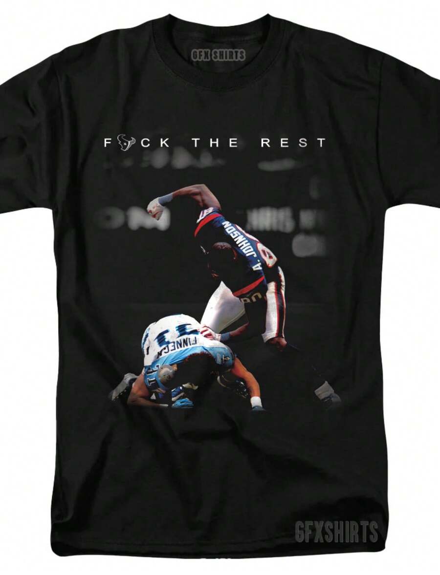 Andres Johnson Houston Texans Fight Vtg Graphic Design T-Shirt - Black - View 1