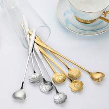 Bộ 4 thìa kem, thìa trộn hình hoa và thìa cán dài, thìa trà bằng thép không gỉ, thìa tráng miệng, thìa khuấy cà phê dễ thương, thìa trà tái sử dụng, thích hợp cho cửa hàng tráng miệng, quán cà phê hoặc quầy bar, đựng đường, mứt, món tráng miệng, bánh, cà phê espresso, kem - Nhiều màu - Xem 1