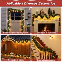 YQQ 3M Guirnalda Navideña con 20 LED Luces Adornos de coronas navideñas Adecuado para Decorar Escaleras Chimeneas Puertas Árboles de Navidad Jardines5735 - verde - Ver 7