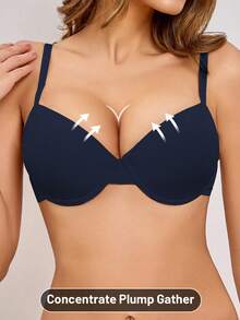 Women's Solid Color Minimalist Underwire Supportive Bra - Blue - View 3