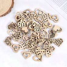 50片空心木质心形切片，乡村婚礼装饰，情人节生日派对激光切割木制工艺品