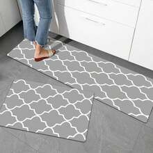 Pack de 2 alfombrillas de cocina acolchadas y cómodas para el suelo, 40,6 x 60,9 cm + 40,6 x 122,8 cm, impermeables y resistentes a las manchas, ergonómicas y antifatiga para escritorios de pie, con soporte para los pies, color gris y blanco. - Multicolor - Ver 2
