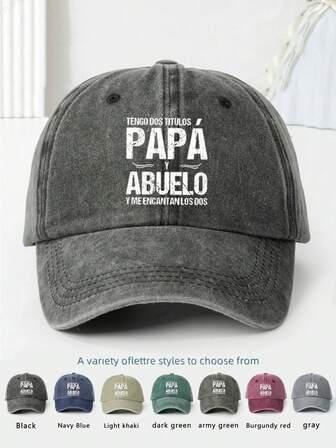 1pc "TENGO DOS TITULOS PAPA Y ABUELO" Printed Adjustable Washed Vintage Baseball Cap, Unisex Cotton Sun Protection Sports Hat, Ideal Gift