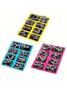 8件套鲁班锁，智能解锁玩具，金属拆卸环，成人款，父母款，家庭聚会礼物，圣诞节，万圣节，感恩节 - 彩色 - 查看 8