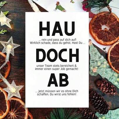 1pc Sincere "German Workplace Farewell" Card With Envelope "HAU DOCH AB" Message Design, Clean Style & Grateful Tone, Great For Colleagues, Ideal For Team Member Departure, Workplace Farewell Card|Team Appreciation Card|Paper Card