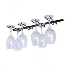 YUnder Cabinet Wine Glass Rack Metal Hanging Wine Glass Holder Stemware Holder Stemware Rack Holds up to 8 Glasses Black Wine Glass Hanger Glass Organizer for Home Bar Kitchen - como en la foto - Ver 1