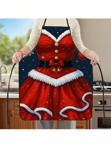 1 Pcs Elegant Christmas-Themed Chef Apron For Women - Red And White Festive Design With Snowflakes, Gold Buttons, And A Ruffled Collar For Maximum Sophistication. Perfect For Baking, Cooking, And Holiday Parties. An Ideal Gift For Couples, Partners, Best Friends, Or Loved Ones Who Enjoy Cooking. Christmas Apron. - 23.58 英吋 x 31.49 英吋 (60cmX80cm) - 查看 5