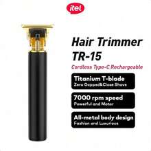 itel Tosatrice ricaricabile ITR-15, design in metallo, motore a 7000 giri/min, basso rumore, leggera e portatile, adatta per uso domestico e da viaggio, per tagliare e acconciare i capelli - nero - Visualizzare 1