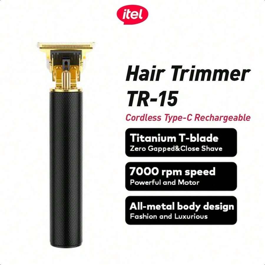 itel Tosatrice ricaricabile ITR-15, design in metallo, motore a 7000 giri/min, basso rumore, leggera e portatile, adatta per uso domestico e da viaggio, per tagliare e acconciare i capelli - nero - Visualizzare 1