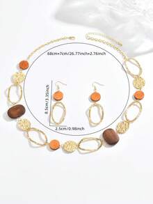 1 Bộ vòng cổ và hoa tai hạt gỗ tròn rỗng cổ điển, vòng cổ chuỗi áo len thời trang kết cấu búa bất đối xứng, thích hợp cho phụ nữ dự tiệc, Giáng sinh, Năm mới, Ngày lễ tình nhân, quà tặng hẹn hò - Vàng - Xem 5