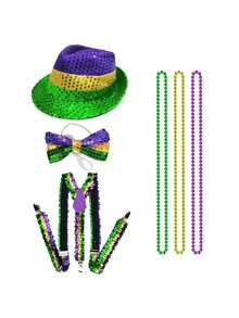 D EXCEED 6Pcs Patrick's Day Plaid Fabric Fedora Hat And Bow Tie Set, Green Irish Cap Party Cosplay Costumes Accessory For Women - Multicolor - View 4