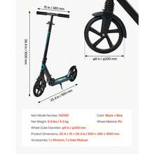Kick Scooter For Kids Ages 8+, Teens & Adults, 2-Wheel Toddler Scooter With Adjustable Height Handlebar, Wide Anti-Slip Deck, Foldable Lightweight For Boys & Girls Up To 220 Lbs, Black + Blue - 黑藍 - 查看 7
