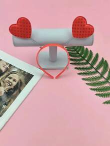 1pc Unisex Valentine's Day Red Heart Headband, Suitable For Couples Date And Valentine's Day Outfit - Red - View 6