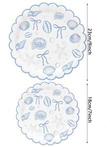 10个/20个/50个蓝色扇贝形海岸派对餐盘 海洋主题派对装饰 热带蓝色蝴蝶结海星贝壳餐具 蓝色单身派对装饰 夏季海滩婚礼 新娘送礼会 生日用品 - 彩色 - 查看 2