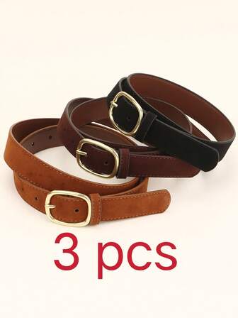 3件套秋冬新款复古美式麂皮哑光皮革腰带，1.1英寸宽，小众个性化收腰设计，西部时尚百搭纤细腰带配饰