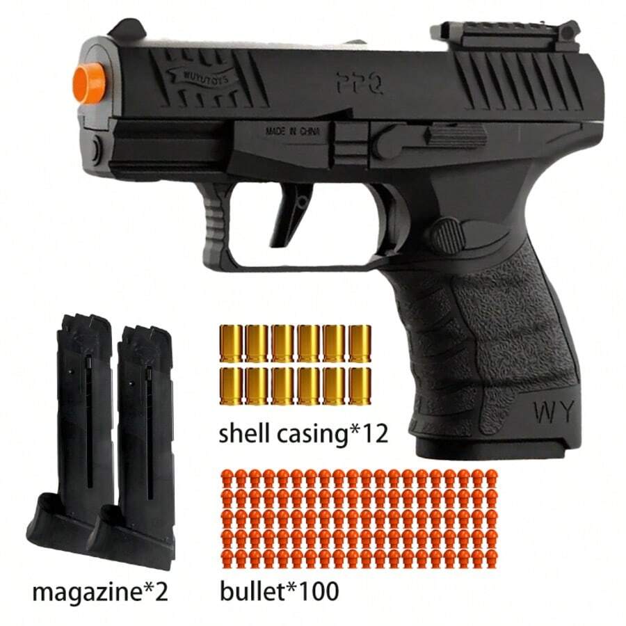 Soft Bullet Gun Toy Pistol With 100 Bullets, 12 Shells, And 2 Magazines New Toy Gun Pistol Hollow Hanging Machine, Toy Foam Blaster, Outdoor Sports Shooting Game.Halloween, Christmas Gifts - 黑色 - 查看 1