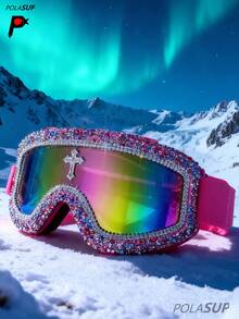 Diamond Heart Cross 1pc Outdoor Sports Oversized Rhinestone Ski Goggles, Personalized Colorful Windproof Goggles, Luxury Rhinestone Colorful Ski Windproof Dustproof Foam Protective Goggles, Fashion Theme Party Oversized Sunglasses, Luxury Crystal Protective Goggles, Mountaineering Sandproof Dustproof Cycling Goggles, Oversized Foam Silicone Ski Goggles, Motorcycle Riding Sandproof Dustproof Protective Goggles