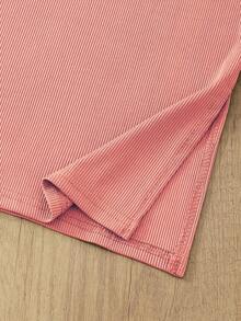 两件套女士优雅复古风纯色撞色滚边吊带背心和中长裙套装 夏季 - 白色和粉紅色 - 查看 3