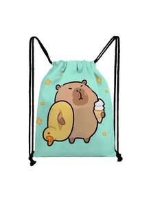 Capybara-Themed Large Drawstring Storage Bag Backpack Gift Packaging, Featuring A Cute Capybara Design, Suitable For Storing Various Items, Ideal For Use As A Swimming Bag, Sports Bag, Or Portable Backpack-Style Storage. - Multicolor - View 5