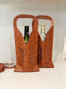 Personalized Leather Gift Bag, Laser Engraved Wine Bag, Wine Accessories, Housewarming Gift - Multicolor - View 1
