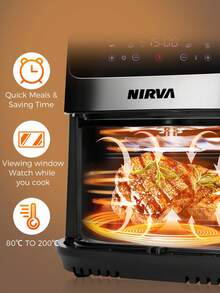 Nirva 8.5L Air Fryer Oven, Extra Large Capacity, 1930W, LED Touch Control Panel And Viewing Window, Oil-Free Multi-Function Cooking Pot, Suitable For Home, Gym And Gatherings, Enjoy Crispy Fries, Pizza And Roasted Chicken.