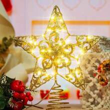 YQQ LUHI Estrella para arbol de Navidad Estrella Punta de árbol Navidad Estrella arbol Dorada Estrella para Arbol de Navidad con Luz Decoraciones del árbol de Navidad Decoracion Navidad.5735 - Dorado - Ver 4