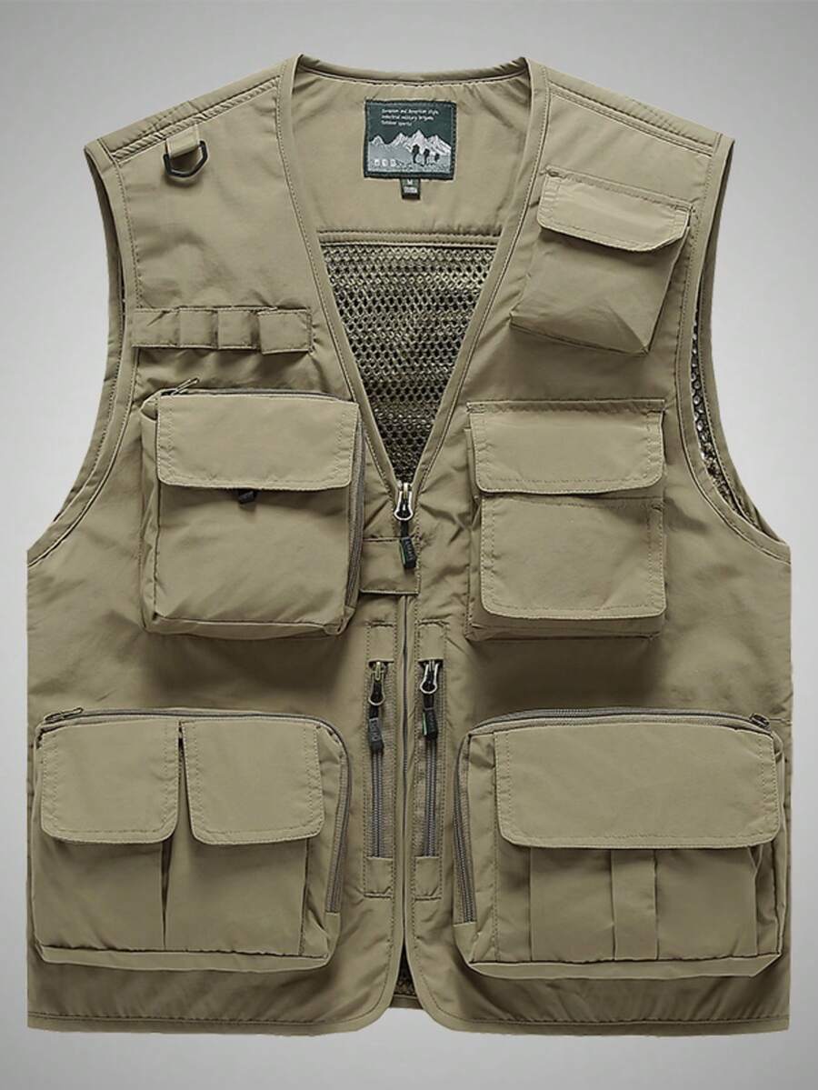 Men's Khaki Casual Fishing/Travel/Outdoor Multi-Pocket Vest Jacket, Suitable For Spring, Summer, Autumn And Winter, Hiking, Photography, Fishing, Camping, Hunting, Tactical Journalist Vest - 卡其色 - 查看 1