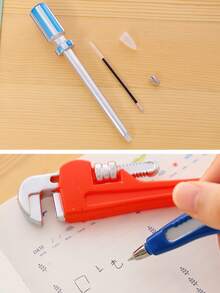 5/10 piezas Juego de bolígrafos con herramientas de metal, llave, martillo, destornillador, tinta negra, regalo único - Negro - Ver 6