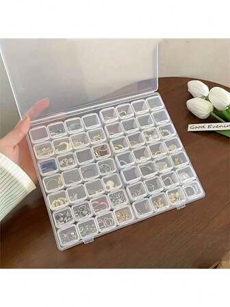 56/28/4 Grid Transparent Jewelry Box, Colorful Jewelry Box, Multi-Functional Jewelry Box, Large Capacity Jewelry Box, Plastic Storage Box, Detachable Storage Box, Nail Art Tool Storage Box, With Adjustable Dividers, With Cover, Anti-Oxidation, Detachable & Adjustable Layers, Suitable For Jewelry, Diamond Painting, DIY Crafts, Cosmetics, Accessories, Jewelry Craft Beads, Valentine's Day Gift, Small Items, Earrings, Necklaces, Rings, Earrings, Earrings