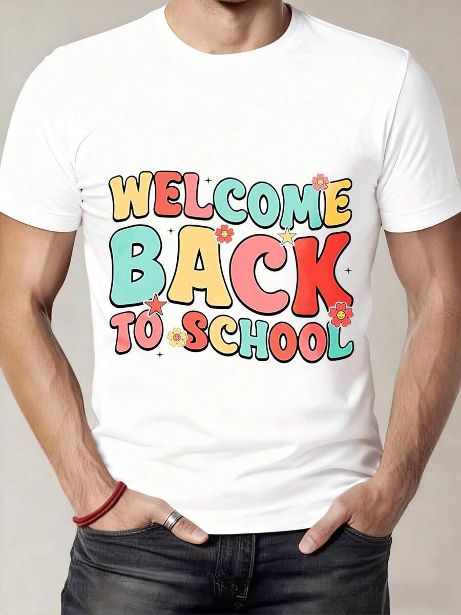 Black T-Shirt With Welcome Back To School Print In Colors For Back To School - White - View 1
