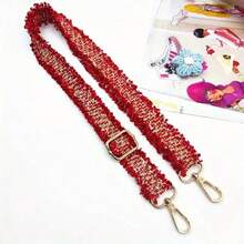 女士优雅可调节肩带 - 可调节包带，高品质金色五金配件，可水洗装饰手提包配饰，适合休闲和正式场合 - 可挂钱包、钥匙 - 奢华包包配饰，钱包带，外观精致，刺绣图案