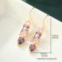 Elegant Minimalist Geometric Pendant Earrings, Paired With Purple Synthetic Cubic Zirconia, Teardrop Earrings, Romantic & Elegant Jewelry For Women On Holidays And Formal Occasions - Gold - View 2