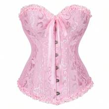 Jutrisujo Corset Dress And Skirt Set 2-Piece Style Plus Size Bustier Gothic Brocade Lace Costume Renaissance Halloween - 819pink+7056black - 查看 3