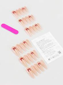 30 Pieces Press On Nails Almond/Three Dimensional Bow Nude Color Press On Nail Plate For Sweet And Hot Girl Nail Art/Perfectly Fitting Acrylic Fake Nail Set, Including 1 Jelly Glue And 1 Nail File, Suitable For Women's Daily Work, Study, And Gatherings In Autumn And Winter Nail Products Suitable For Gatherings, Festivals , And Daily Use