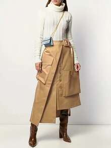 Women's Casual Solid Color Asymmetric Cargo Skirt