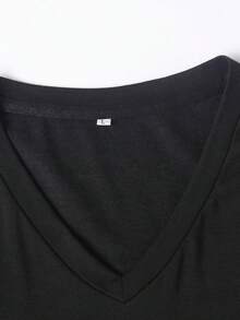 Women's Casual Short Sleeve V-Neck T-Shirt - "The Best Is Yet To Come" 2024 Retirement Pattern Print, Loose H-Shaped Top Suitable For Spring, Summer, And Autumn, Machine Washable, Summer Theme Clothing, Comfortable Fabric - màu đen - Xem 3