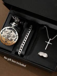 4件套复古雕花石英怀表吊坠套装