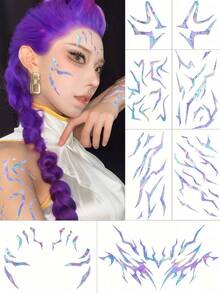 8 Sheets Kpop Tattoos Temporary Tattoos Waterproof Body Tattoos Y2K Face Stickers For Makeup Music Festival Party Favors Cosplay Costume Karneval Fasching Accessories - Multicolor - View 1