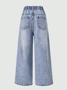 Girls' Wide Leg Jeans, Loose Casual Denim Pants - Blue - View 2