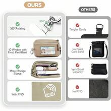 Correa Clip And Go para Teléfono con Cartera, Cordón Cruzado con Cierre Antirrobo, Cartera de Muñeca Desmontable con RFID y Ventana para Identificación para Viajes Diarios - Caqui - Ver 5