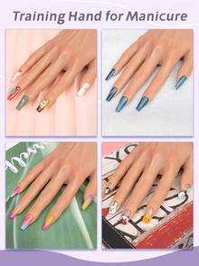 Veikmv 亚克力美甲练习手，逼真硅胶模型手，手指灵活，适用于亚克力美甲、凝胶美甲练习，包含完整的美甲入门套装，含美甲刷和指甲锉。 - 米色 - 查看 10