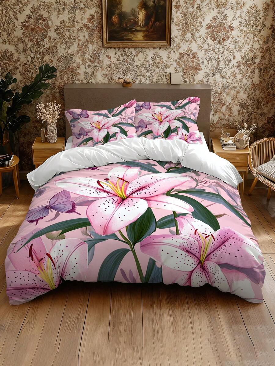 2/3pcs Artistic Floral Pattern Digital Modern Print Bedding Set, 1*Duvet Cover + 1/2 Pillowcase (Excluding Comforter And Pillow Insert) - Multicolor - View 1