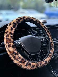 四季通用加厚豹纹方向盘套，肩带保护套，可搭配套装产品使用，防滑，舒适，保暖，透气 - 均碼 - 查看 2